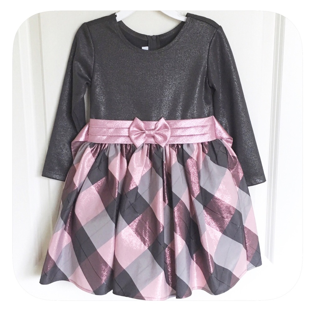 💗Girls Sparkly Grey & Pink Long Sleeve Dress